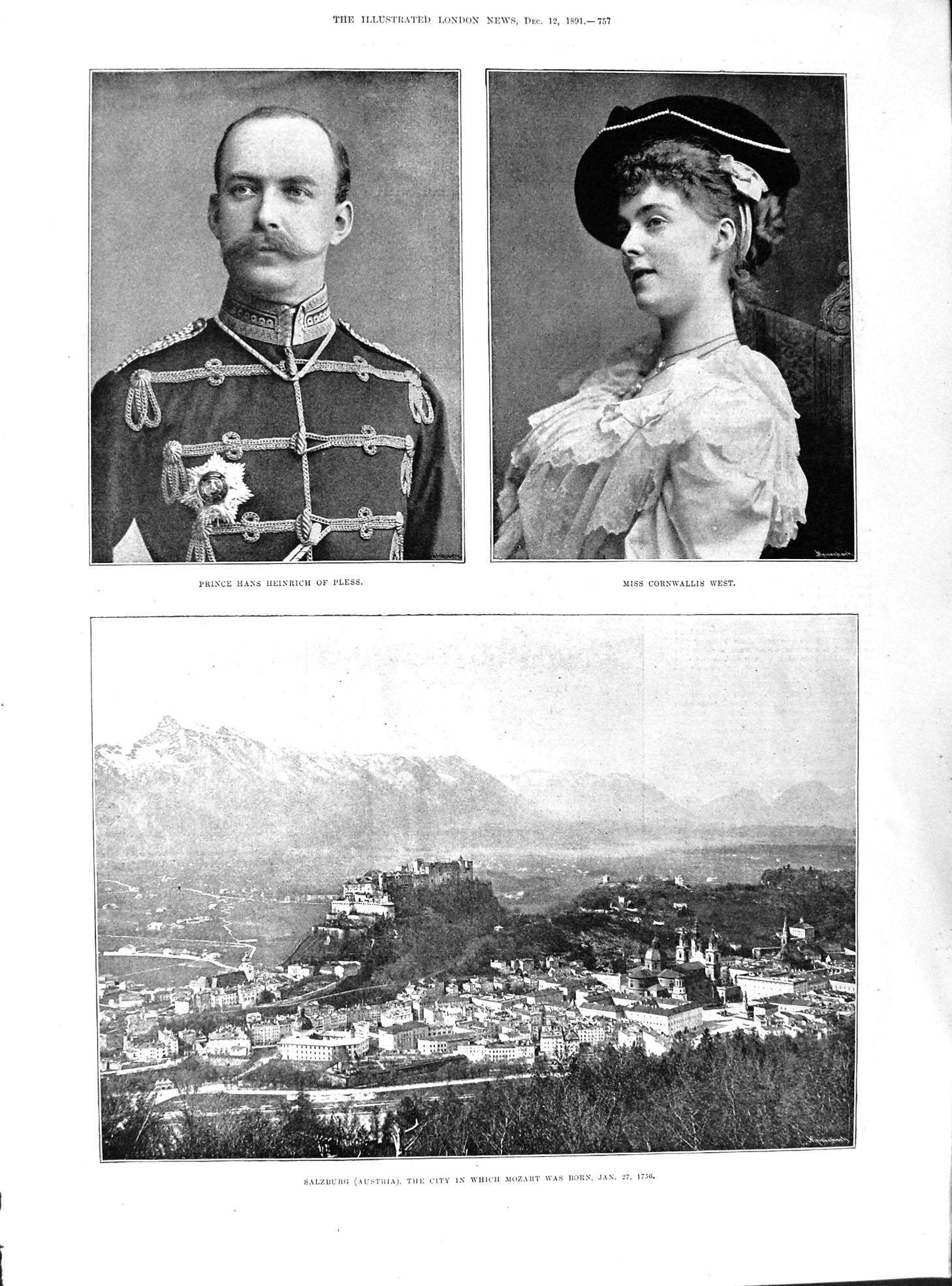 Print 1891 Prince Pless Cornwallis West Salzburg Duke Duchess Teck Princess V