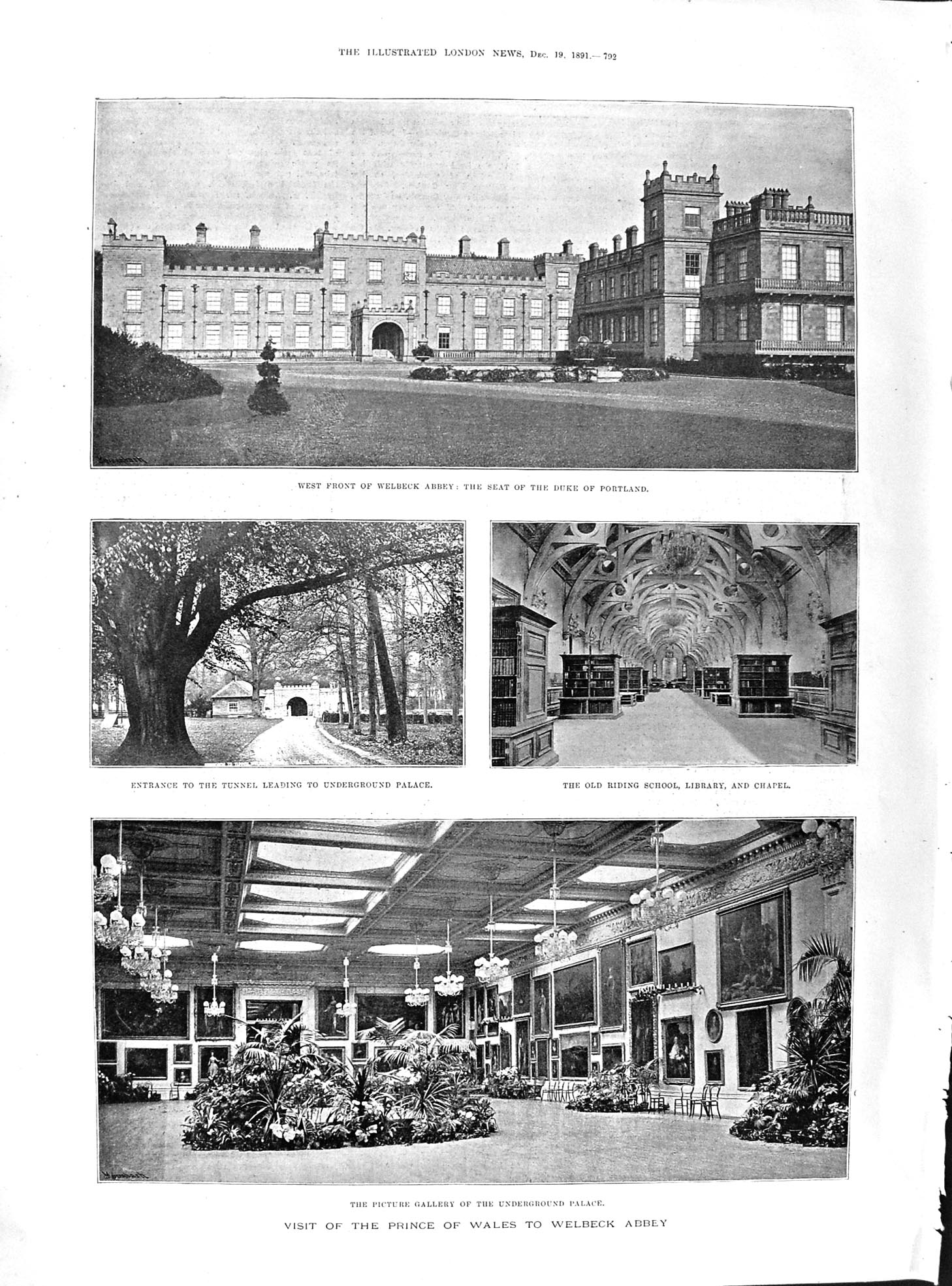 Old 1891 Welbeck Abbey Palace Tunnel Riding School Library Chapel Arthur 19th