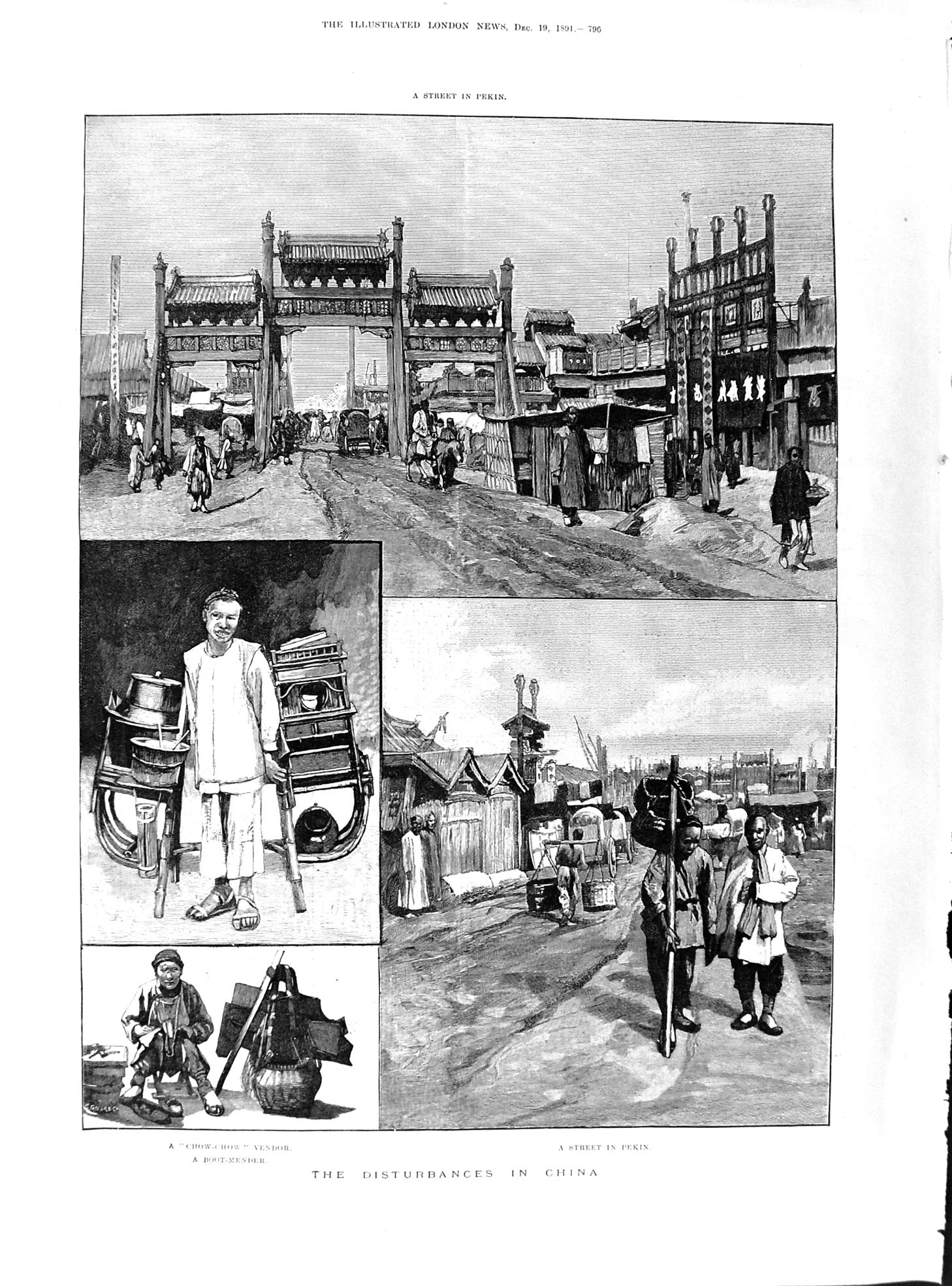 Print 1891 Pekin Street China Disturbances Boot-Mender England Railway Dog Cent