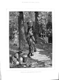 Old Print 1891 Morning Dew Watering Maharajah Garden Mysore Women Statue 19th