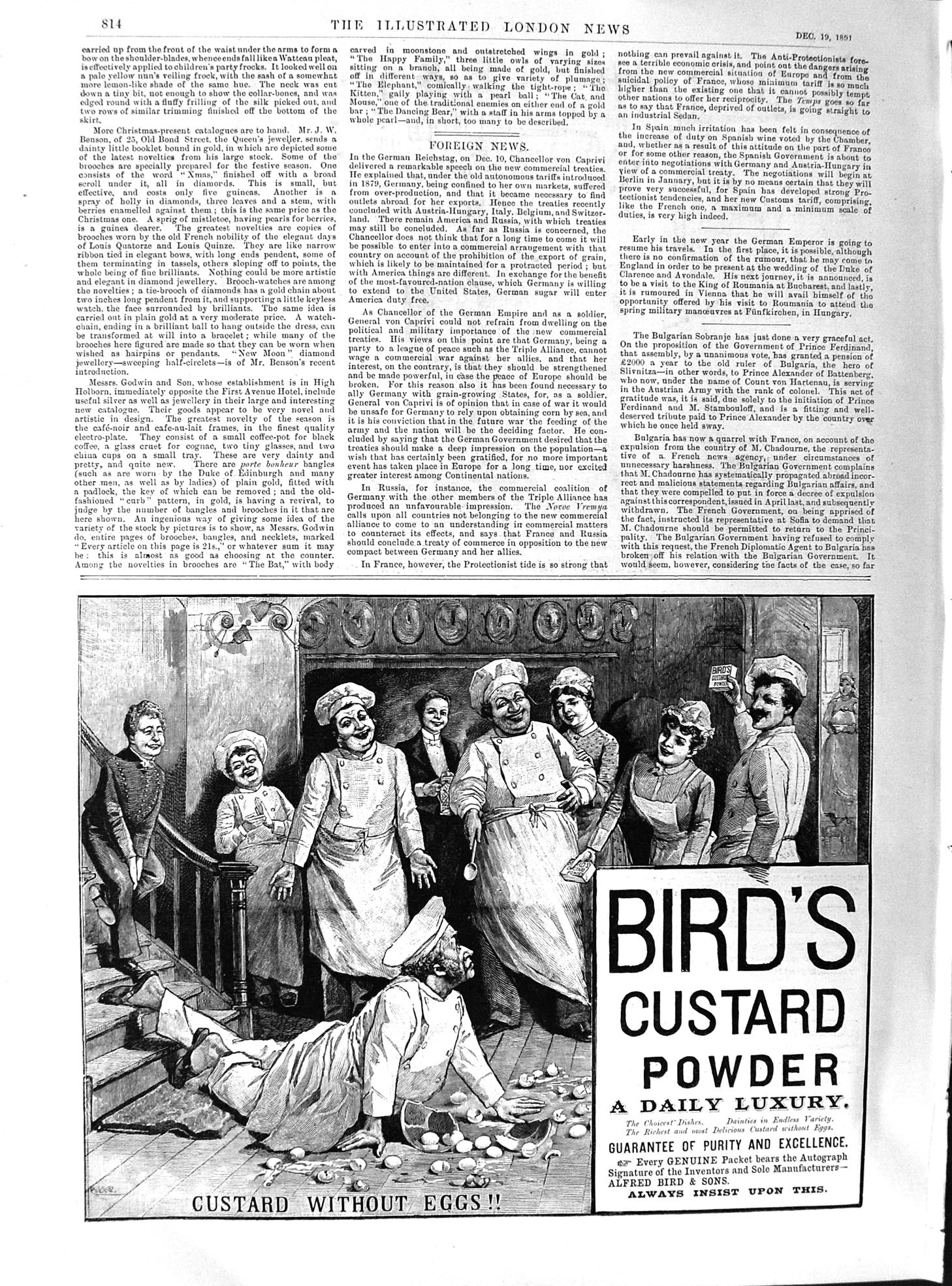 Original Old Antique Print 1891 Advertisement Brid Custard Powder Alfred Food