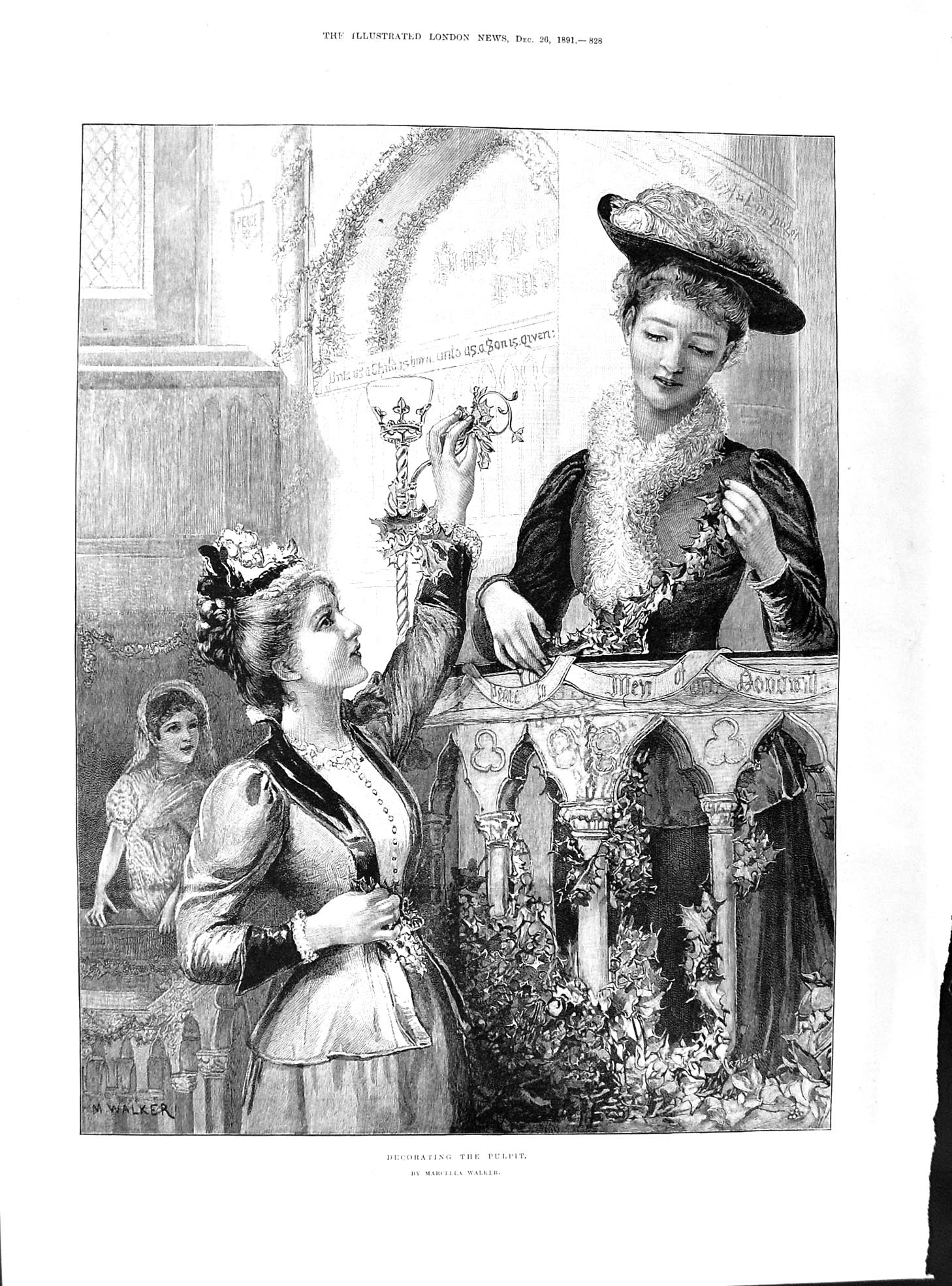 Old 1891 Pulpit Decorating Marcella Walker Dolls Hall Peasant Judge L Victorian