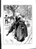 Print 1891 Christmas Mistletoe Compliment Man Woman Forest Scene Snow Drawn Fo
