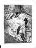 Old 1891 Christmas Stocking Children Girls Bed Kittens Drawing Hallid Victorian