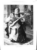 Antique Print 1891 Woman Child Tuning Musical Instrument Drawing Forestier 19th