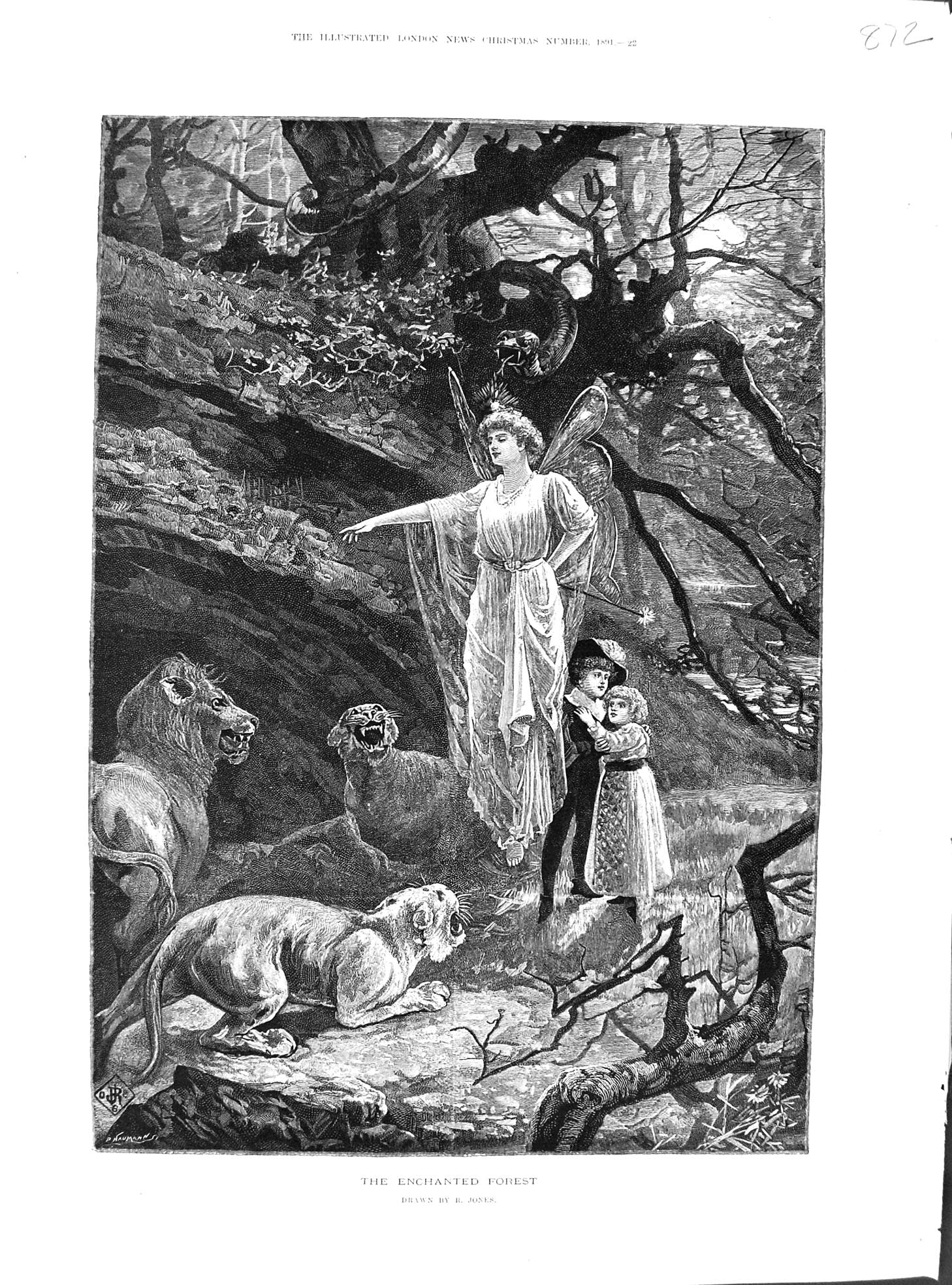 Old 1891 Enchanted Forest Drawing Jones Snake Children Lions Fairy Mo Victorian