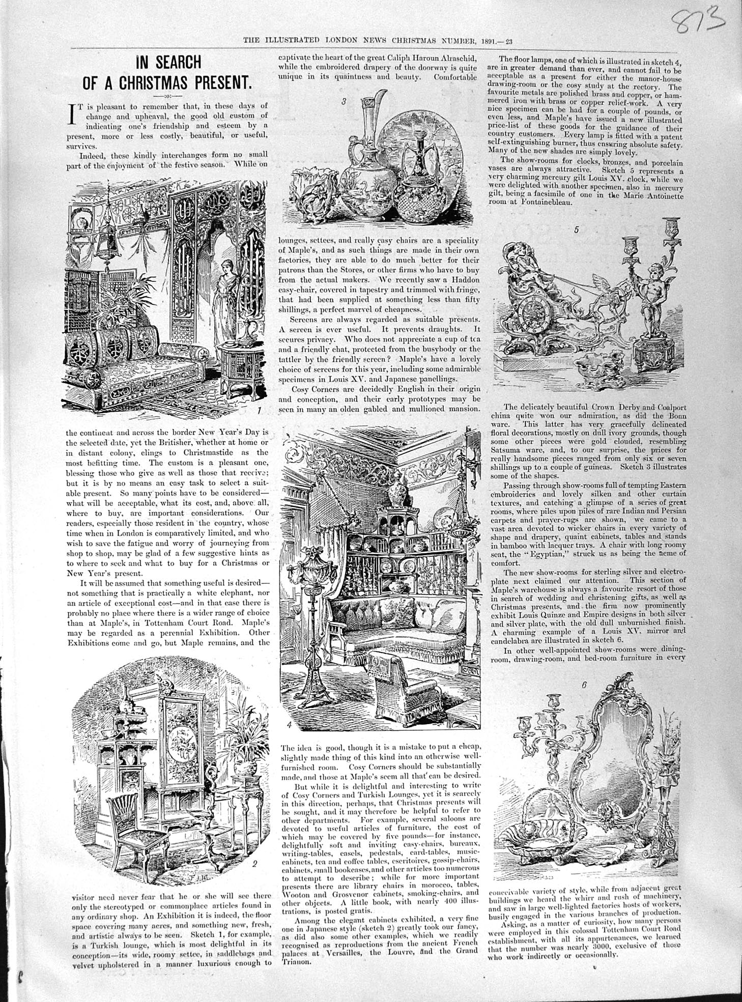 Original Old Antique Print 1891 Christmas Gifts Presents 19th Century