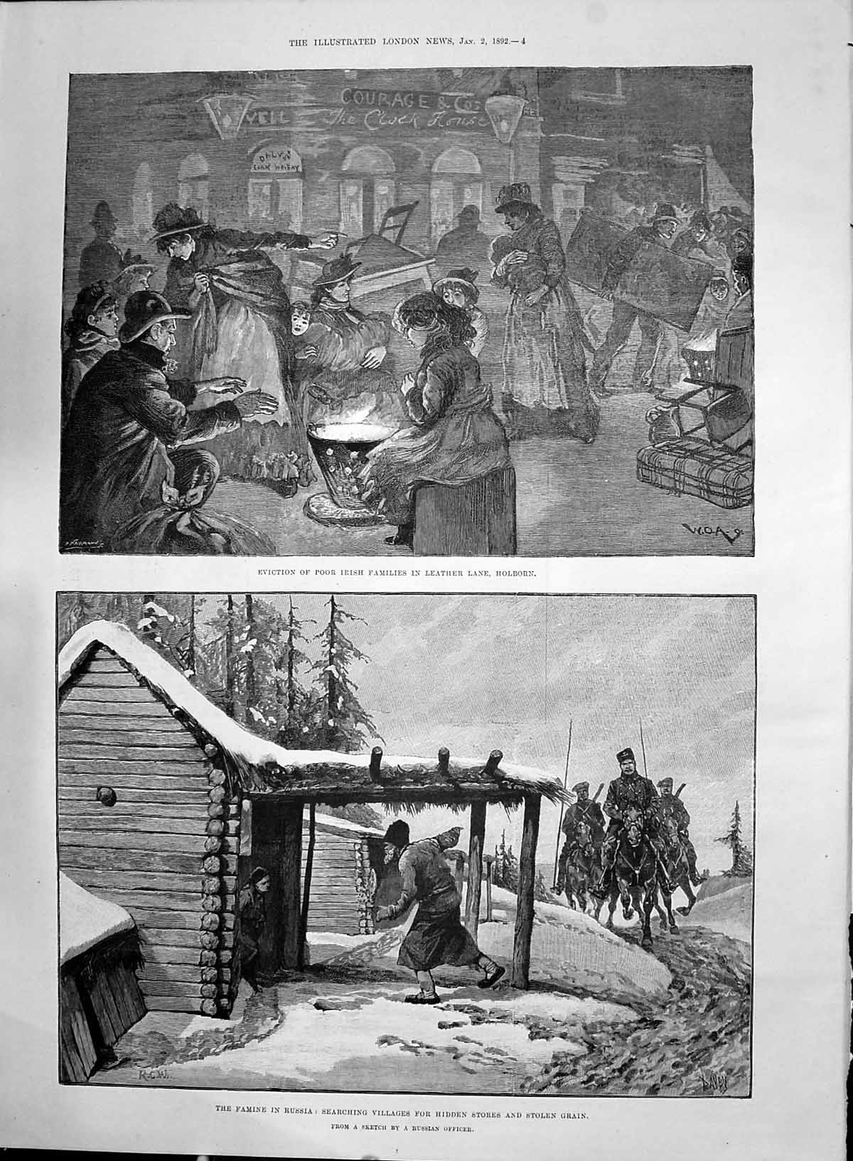 Print 1892 Famine Russia Eviction Irish Families Leather Lane Holborn Thomas C