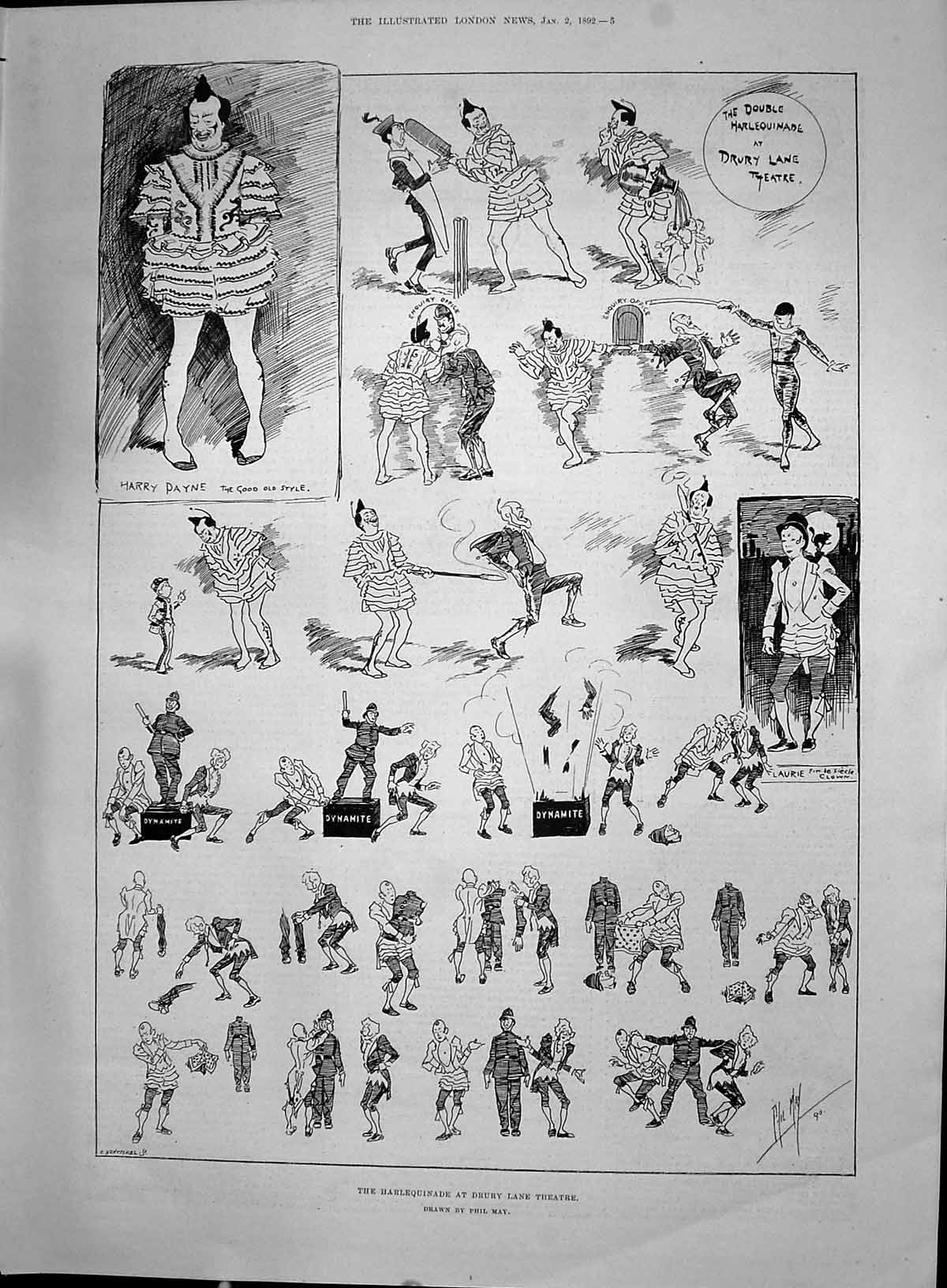 Print 1892 Harlequinade Drury Lane Theatre Payne Laurie Redmond Cleeier Taylor