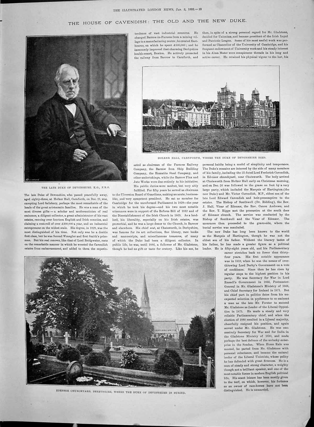 Old 1892 Duke Devonshire Holker Hall Carnforth Edensor Churchyard Hou Victorian