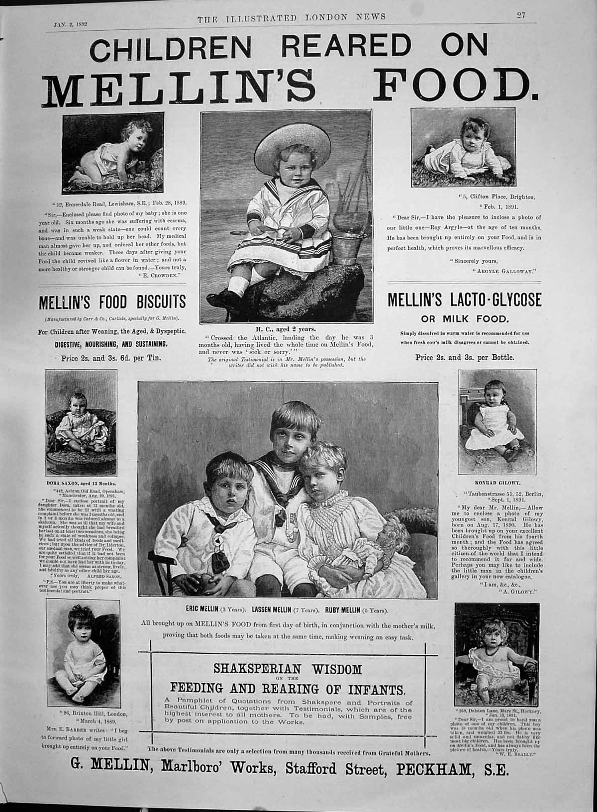 Old 1892 Mellin Food Biscuits Lacto-Glycose Children Ruby Lassen Eric Victorian
