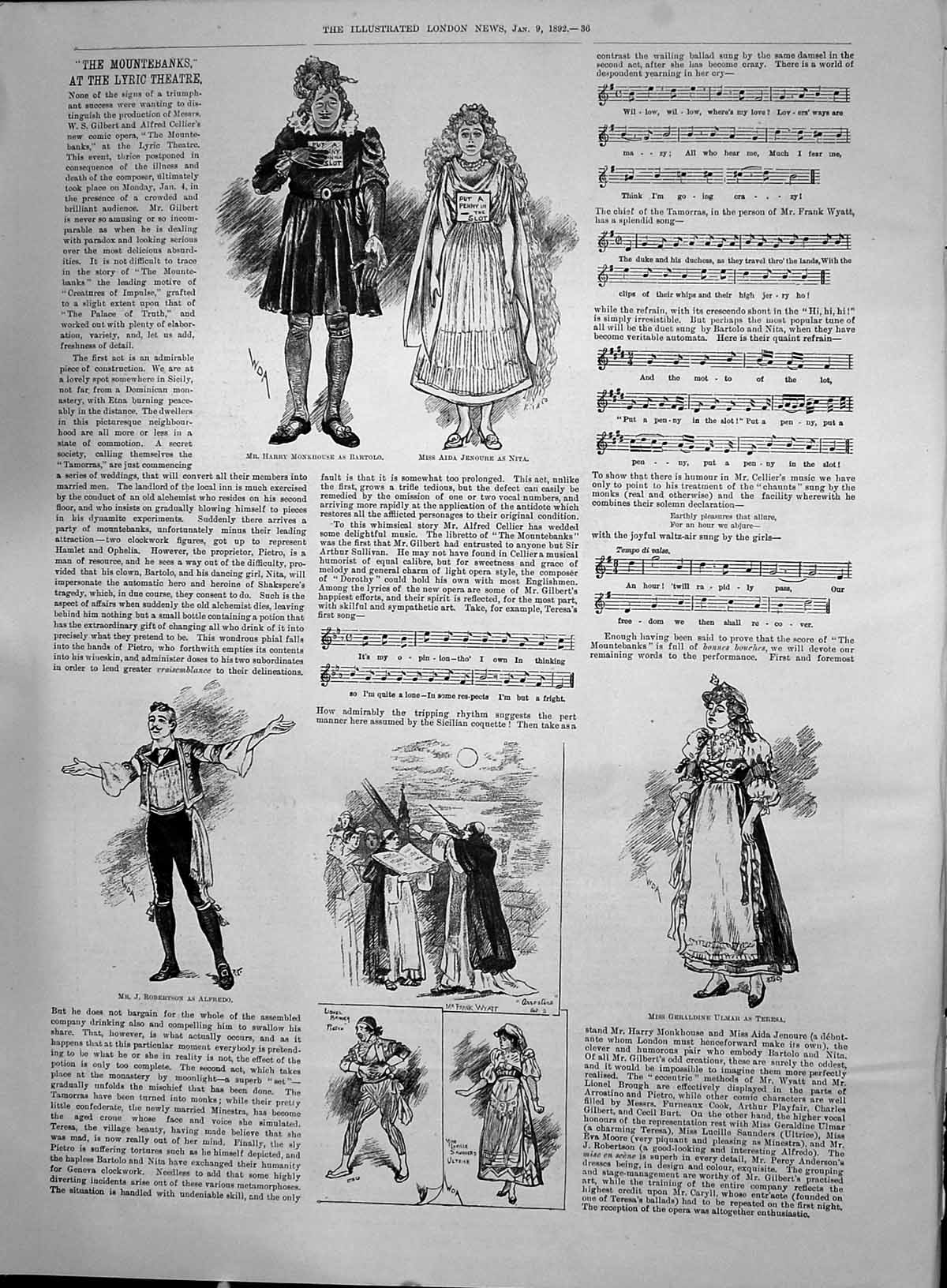 Print 1892 Mountebanks Lyric Theatre Monkhouse Jenourne Ulmar Robertson Rober