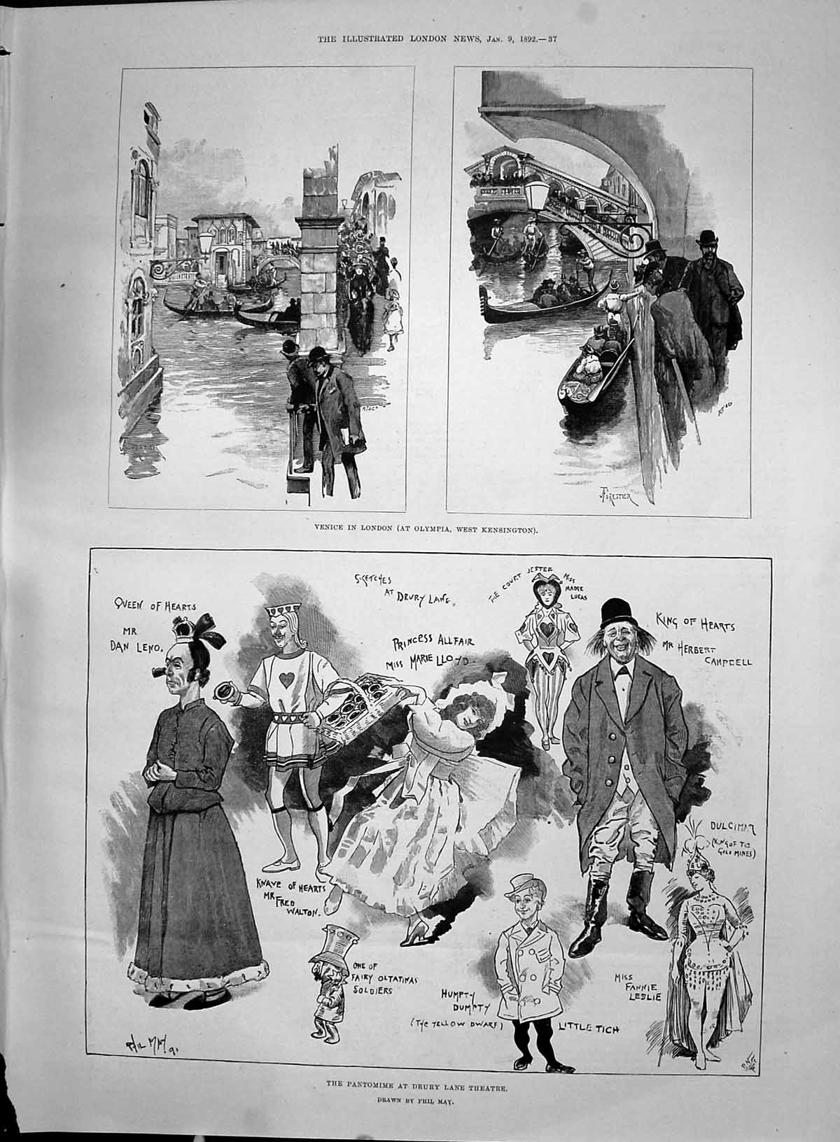 Old 1892 Pantomime Drury Lane Theatre Venice Olympia London Straton V Victorian