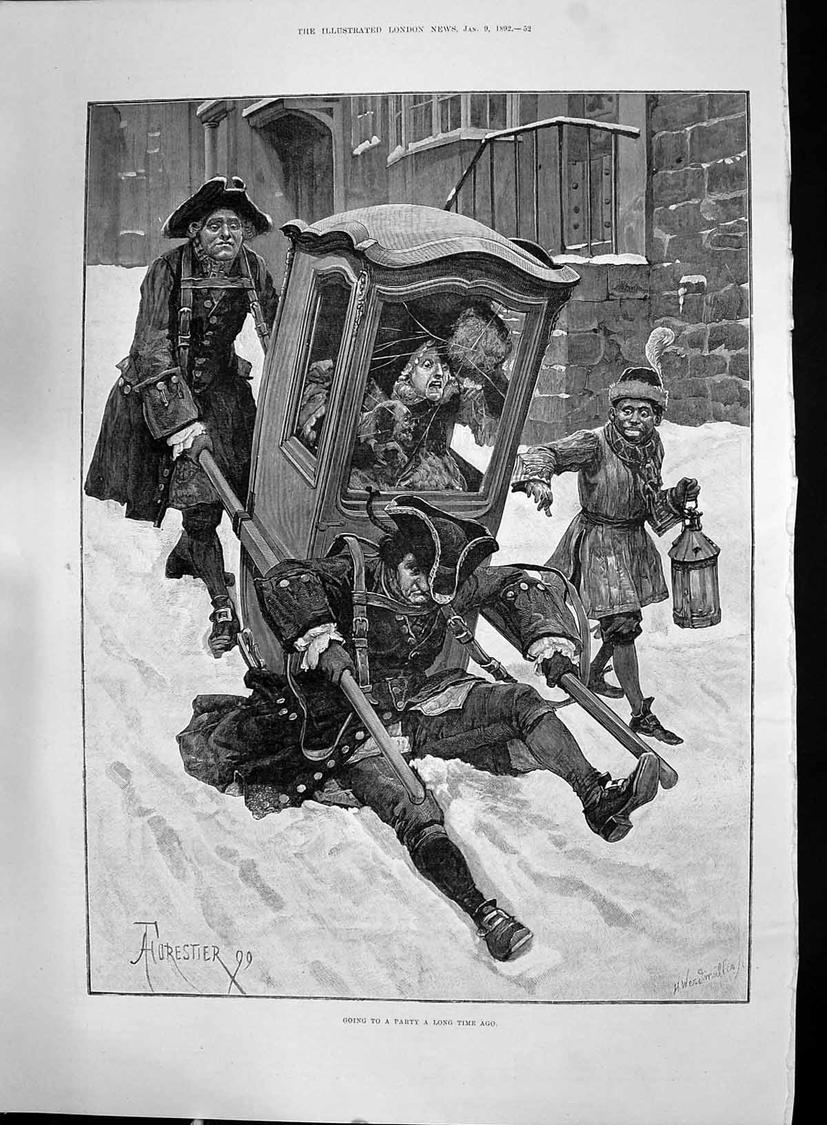 Old 1892 Transport Crash En-Route Village Party Servants Sedan Chair Victorian