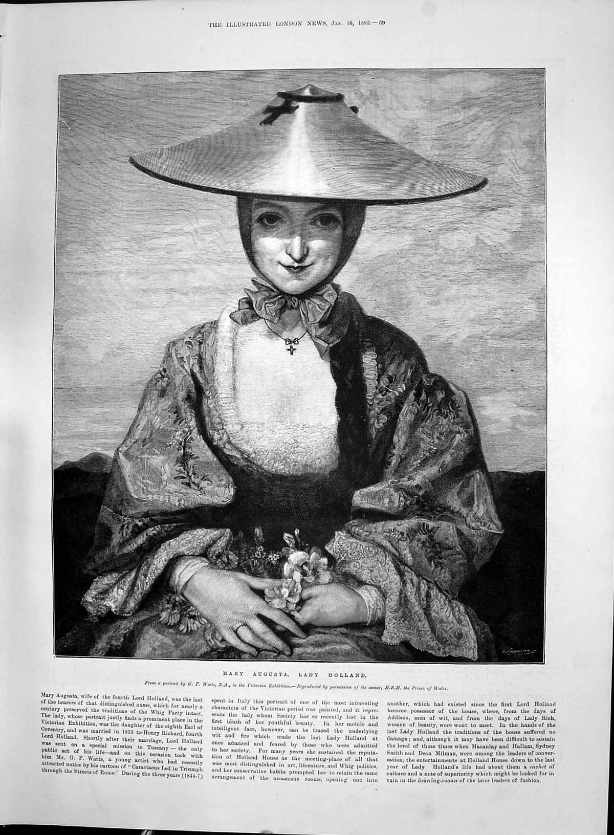 Antique Old Print 1892 Mary Augusta Lady Holland Rev. Henry Philipott Bishop