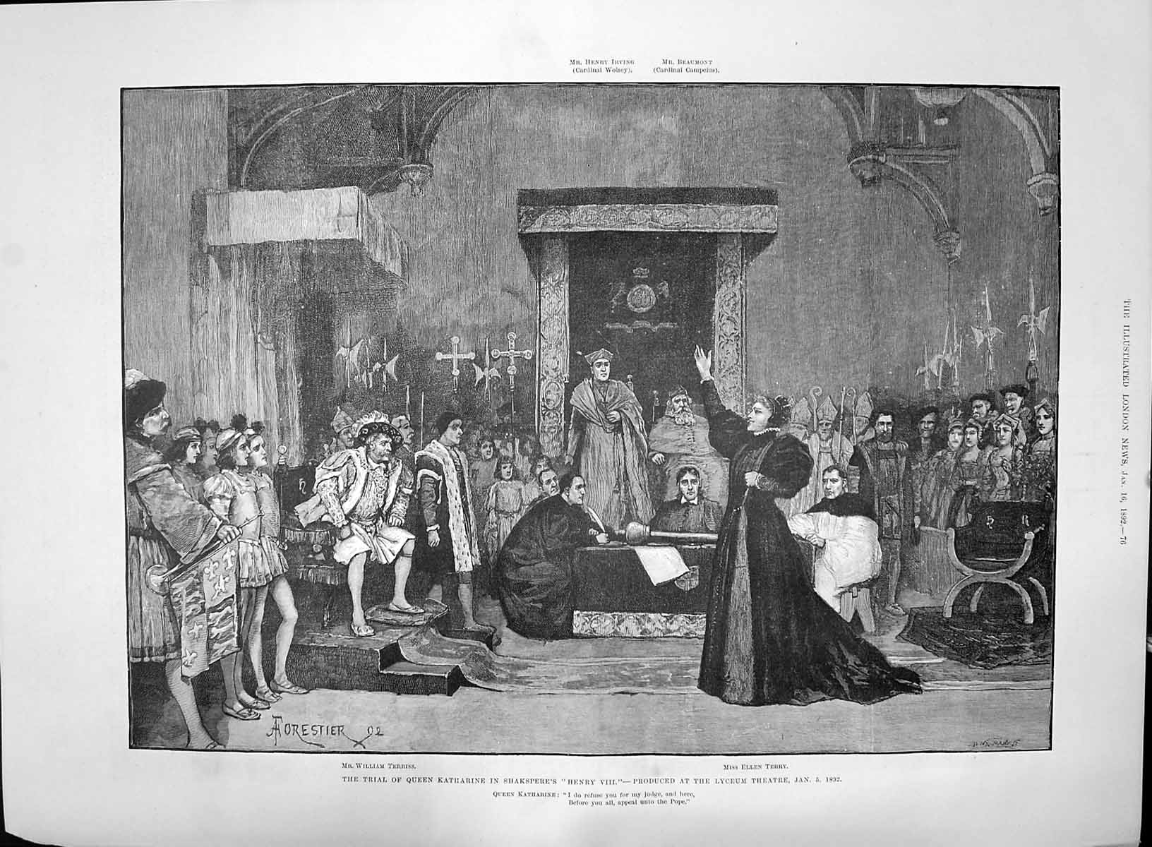 Old 1892 Theatre Trial Queen Katharine Shakspeare Henry Vii Terry Irv Victorian