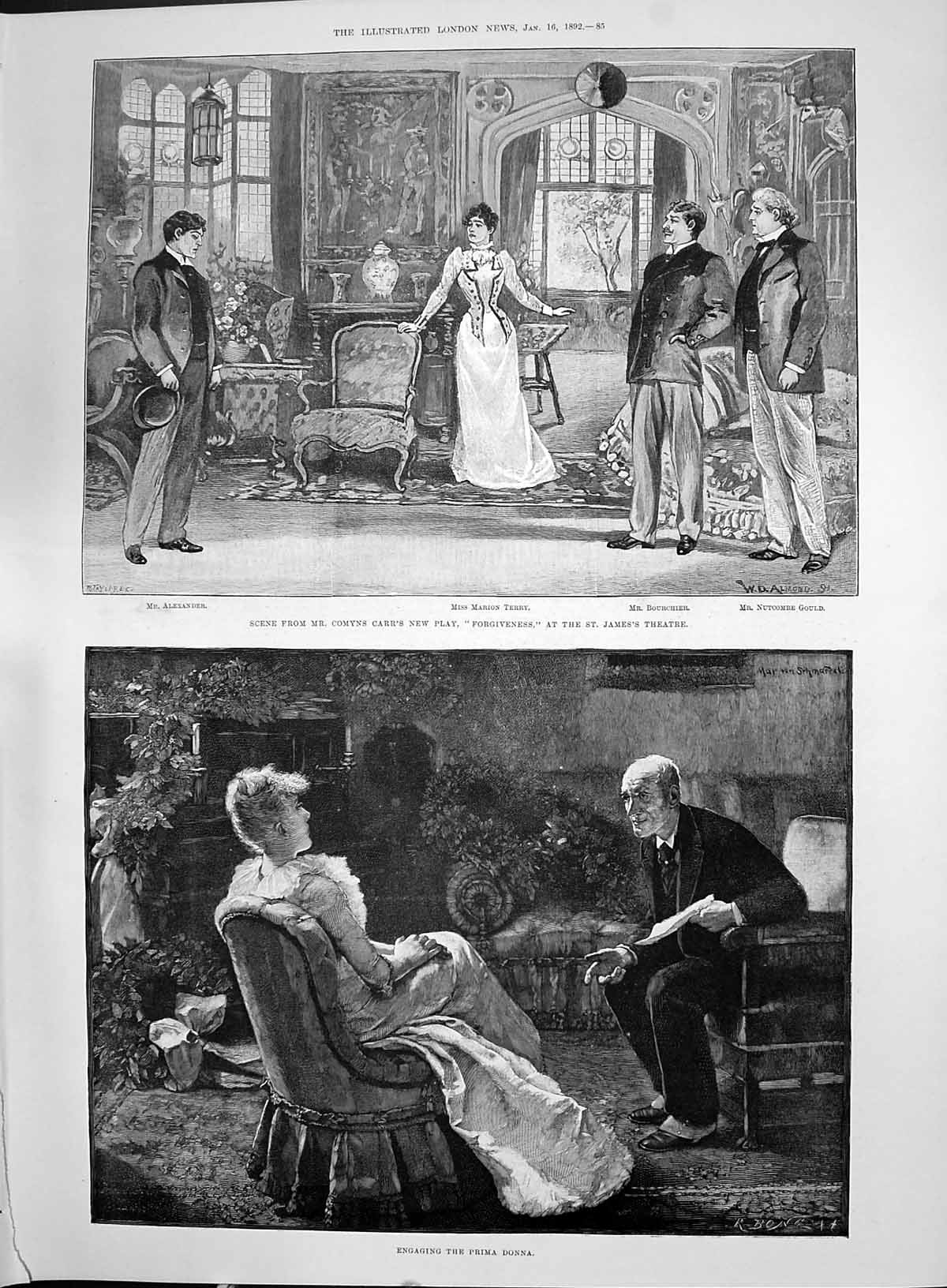 Old 1892 Prima Donna Comyn Carr Play Theatre Terry Bourchier Gould Al Victorian