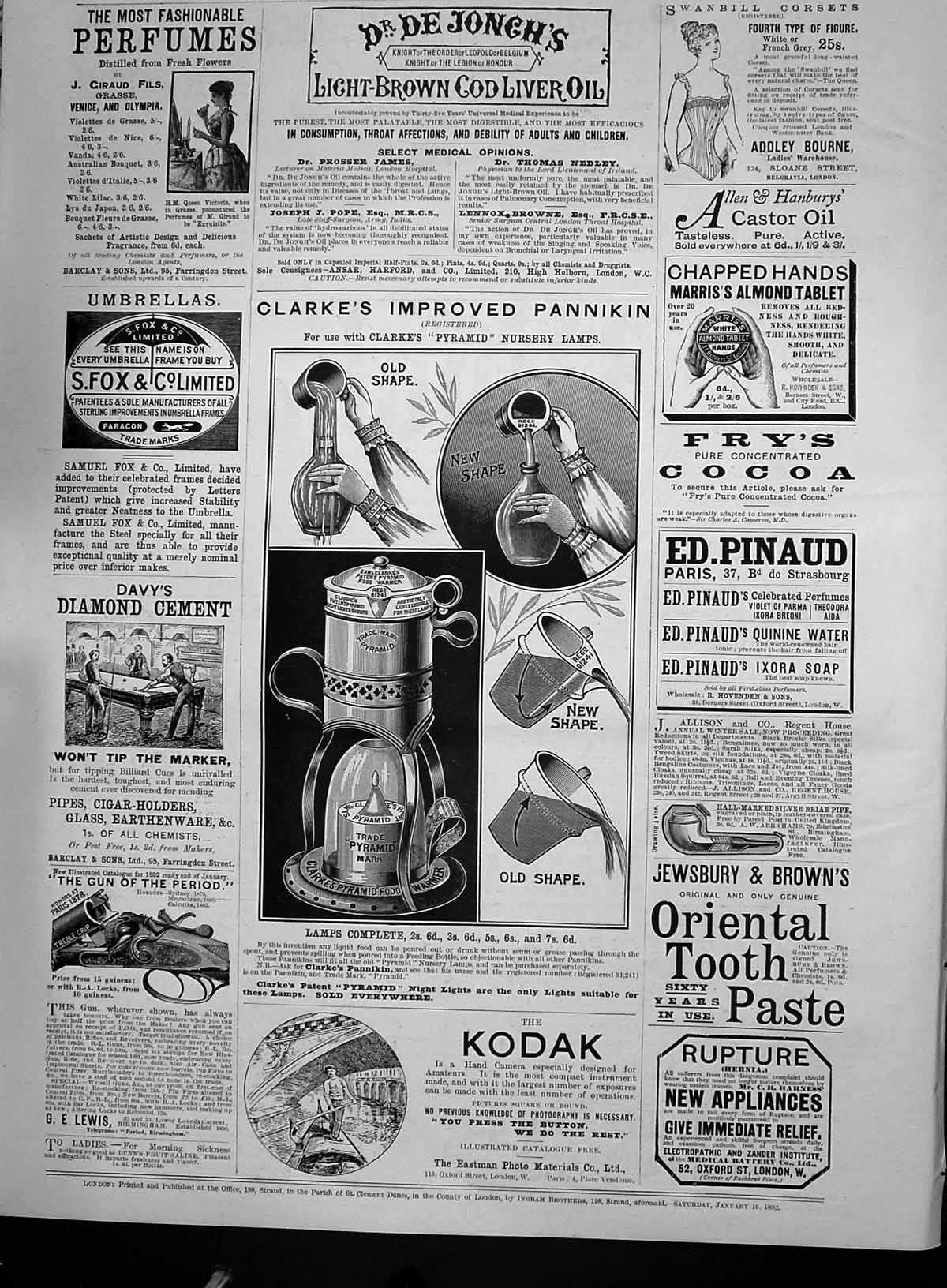 Old Print 1892 Clarke'S Pyramid Nursery Lamp Kodak Perfume Lewis Barclay 19th