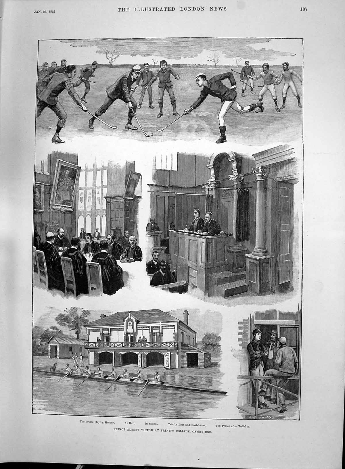 Print 1892 Prince Albert Victor Trinity College Cambridge Hockey Duke Clarence