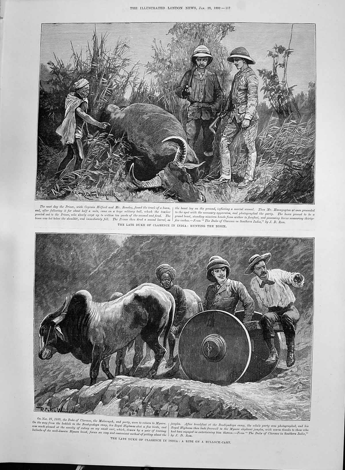 Old 1892 Duke Clarence India Hunting Bison Bullock-Cart Cardinal Mann Victorian