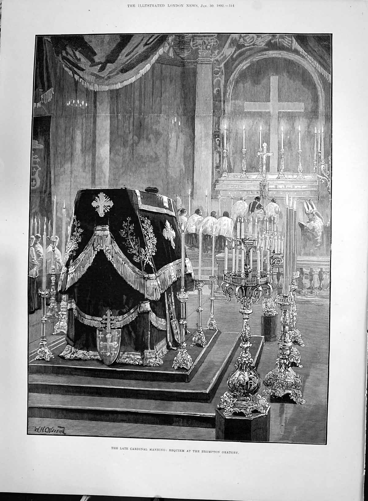 Original Old Antique Print 1892 Cardinal Manning Requiem Brompton Oratory Humphr