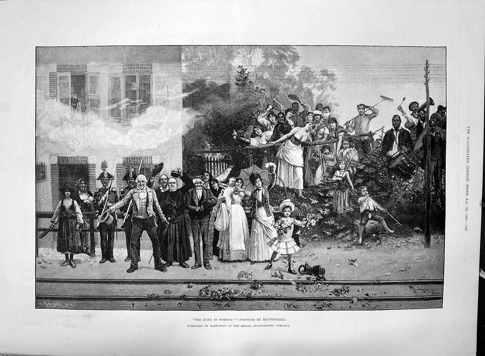 Old Print 1892 People Waiting King Train Siers Families Royal Family Man 19th