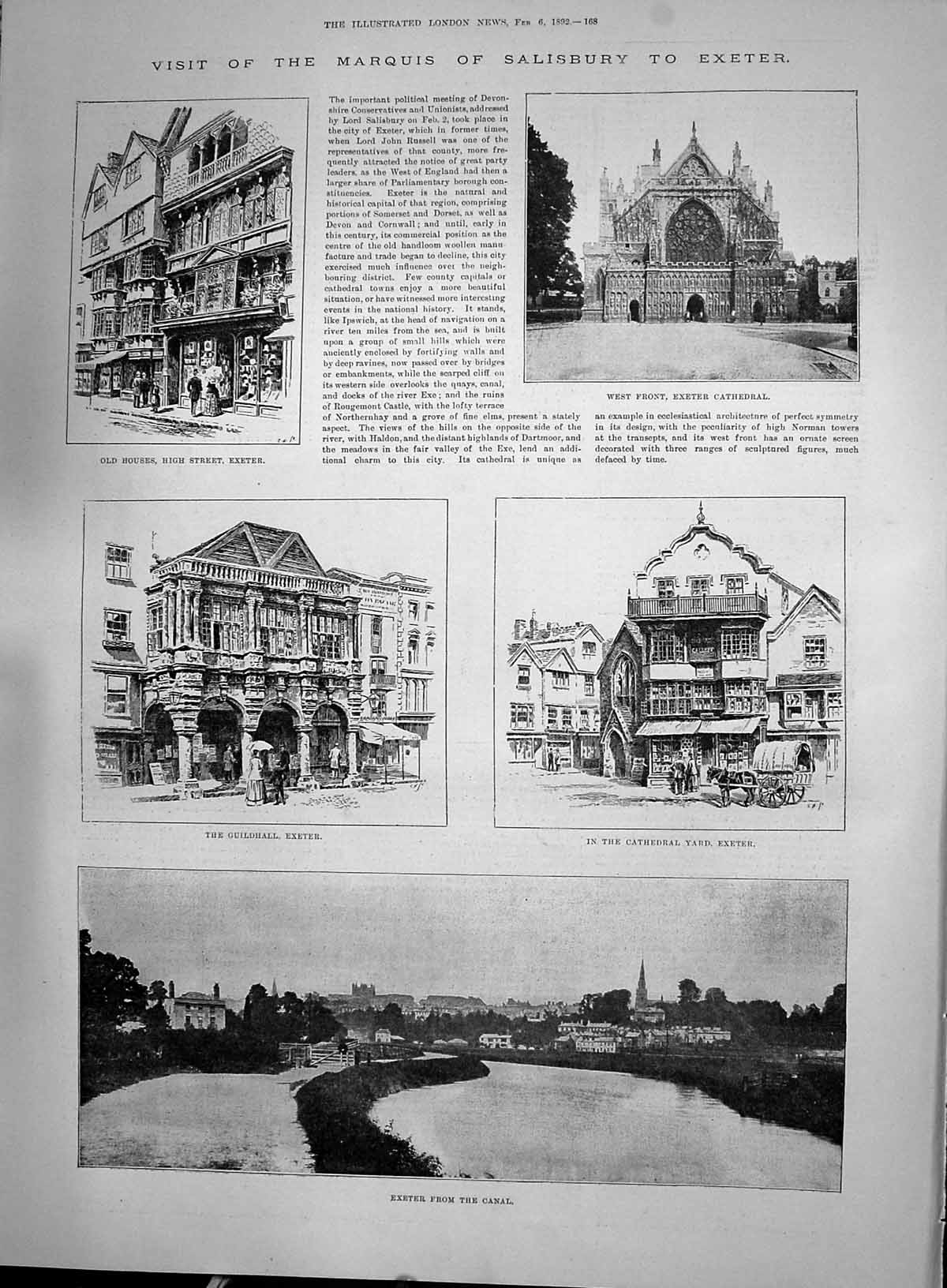 Old 1892 Exeter Canal Cathedral Guildhall War Ship H.M.S. Victoria Gr Victorian