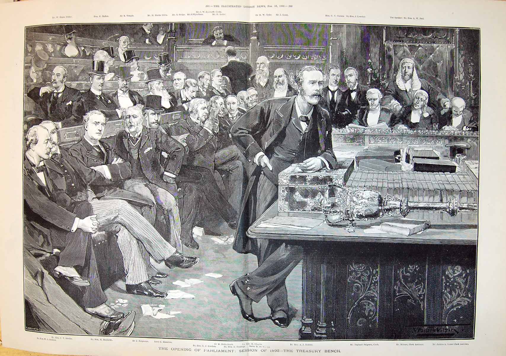 Old 1892 Parliament Treasury Bench Chaplin Balfour Hamilton Lowther P 19th