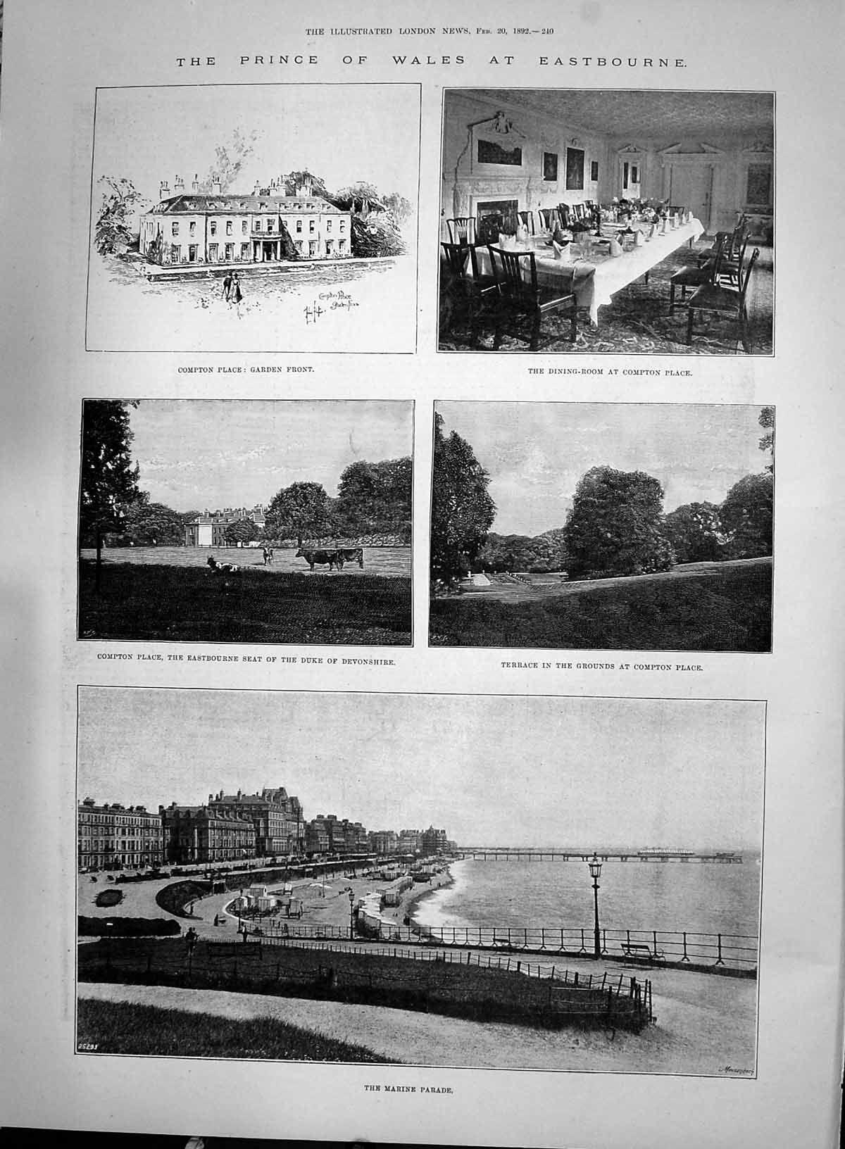 Old 1892 Prince Wales Eastbourne Compton Place Duke Devonshire Marine Victorian