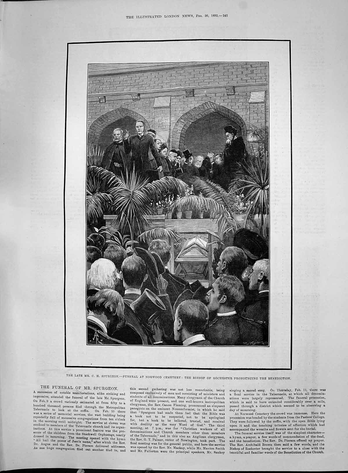 Old Print 1892 Spurgeon Funeral Norwood Cemetery Bishop Rochester Orang-Outang R
