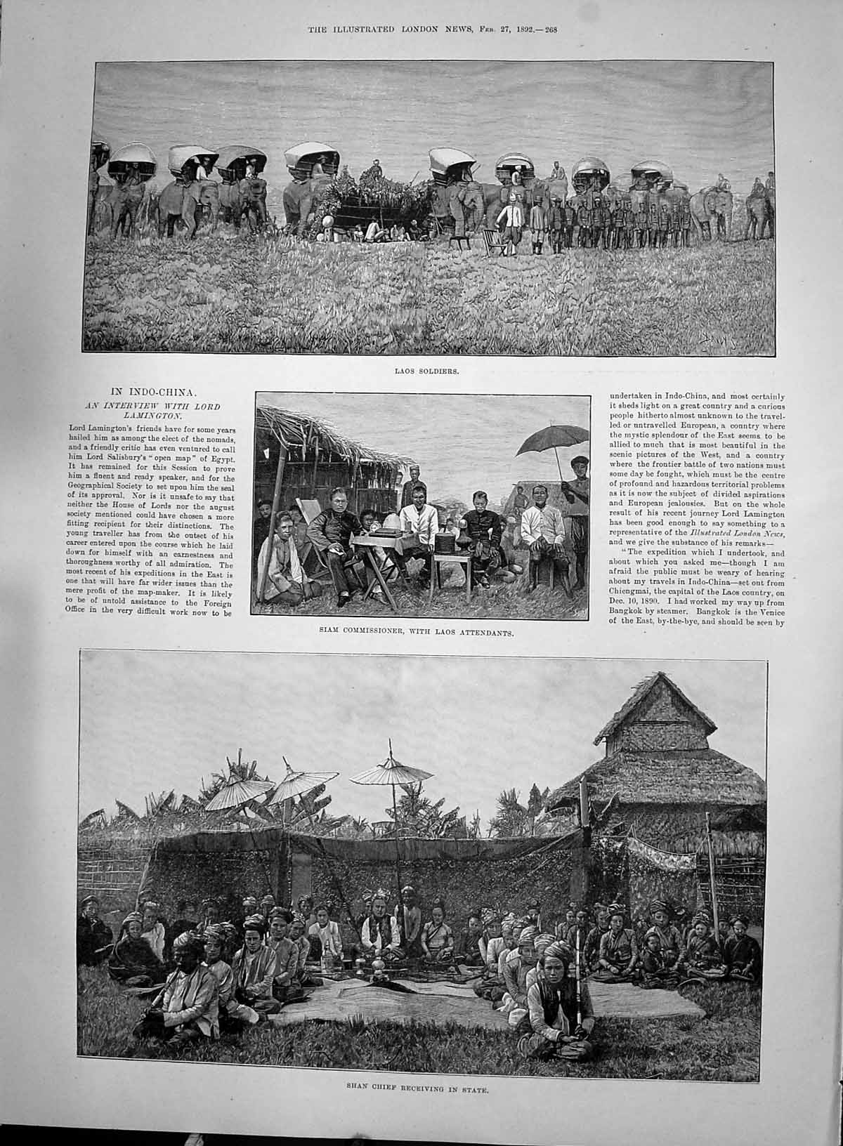 Old Print 1892 Shan Chief Siam Commissioner Laos Attendants Siers Indo-C 19th