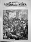 Old Antique Print 1892 Workmen Riots Berlin Germany Scene Street Fighting 19th