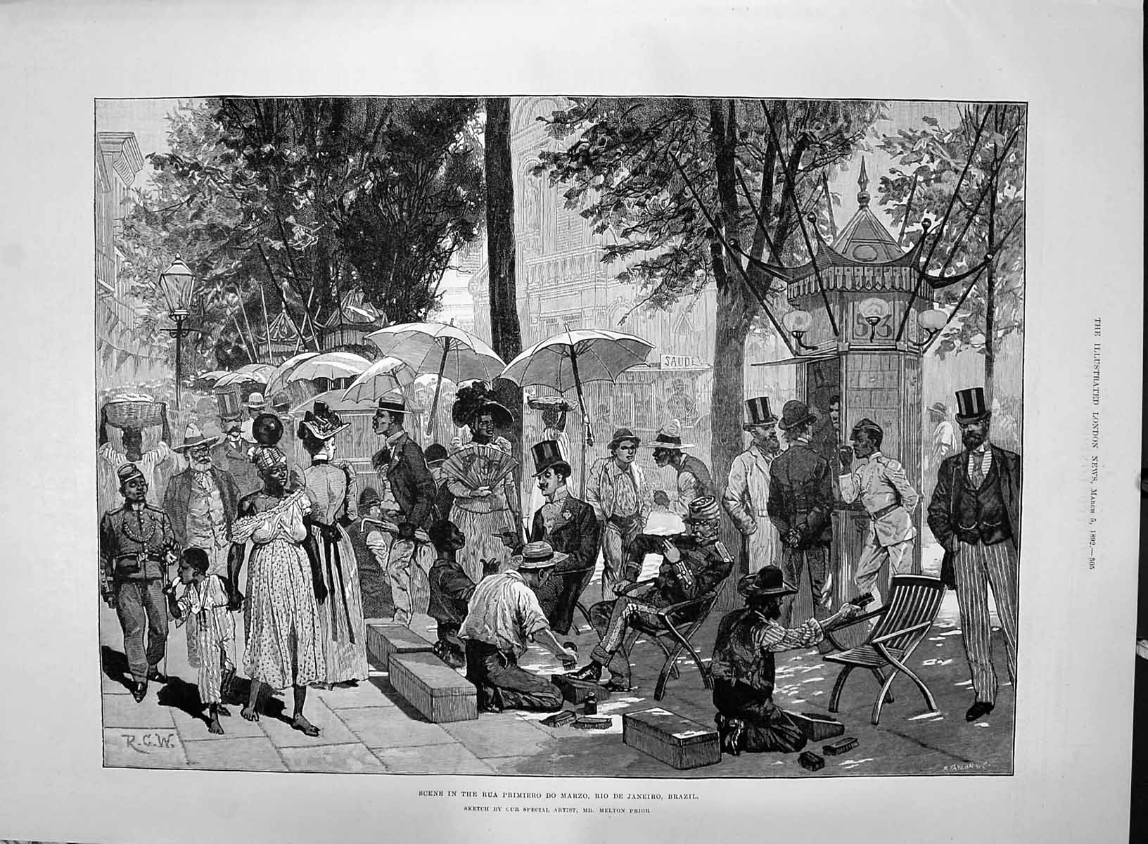 Old 1892 Scene Rus Primiero Do Marzo Rio De Janeiro Brazil South Amer Victorian