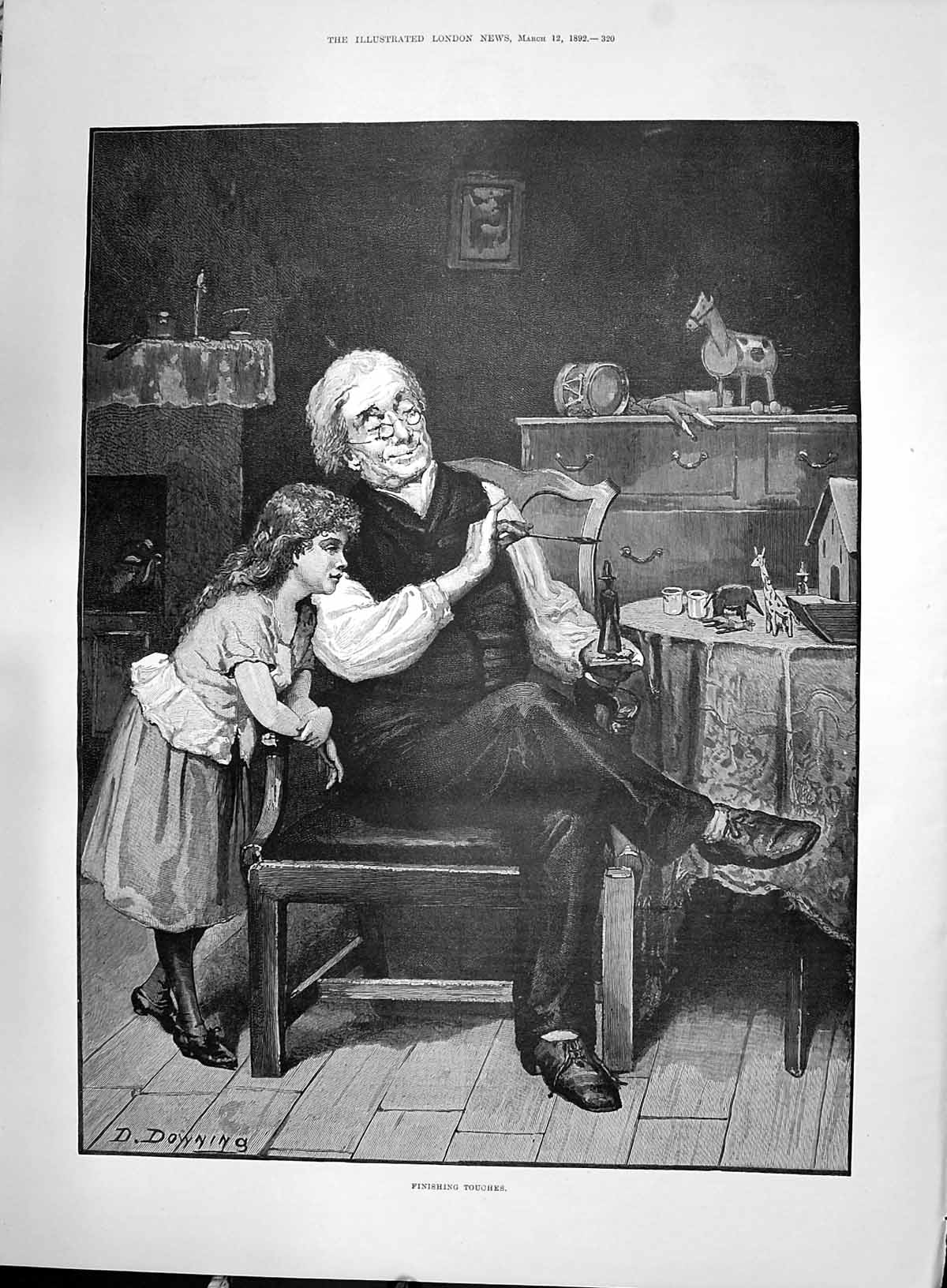 Old 1892 Finishing Touches Man Painting Little Girl Bishop Lincoln Or Victorian