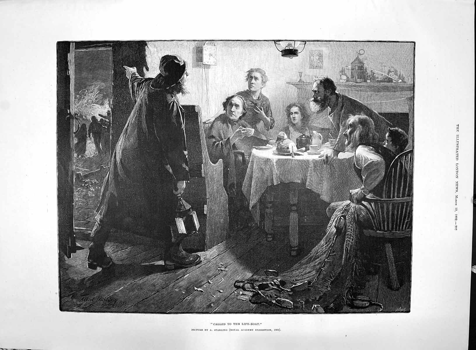 Old 1892 Life Boat Call-Out Family Home Dinner Table Starling Fine Ar Victorian