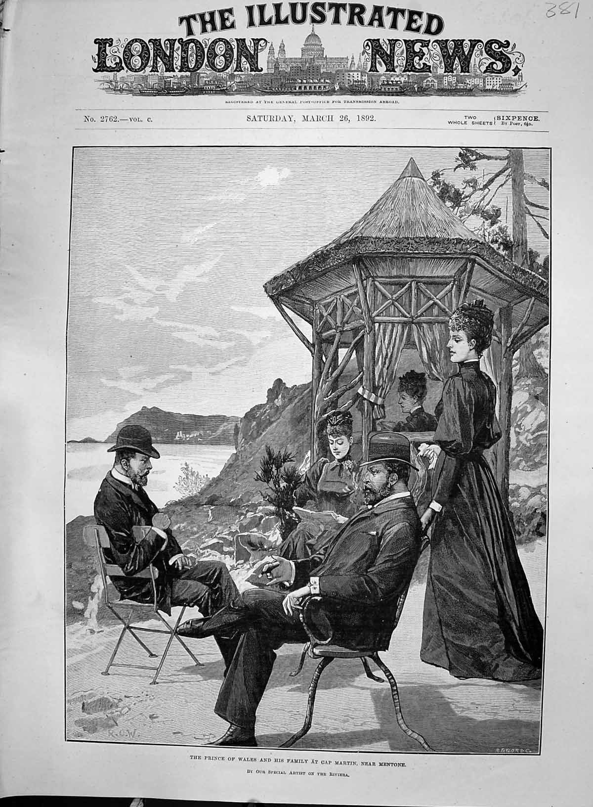 Old 1892 Prince Wales Royal Family Cap Martin Mentone France Riviera F Victorian