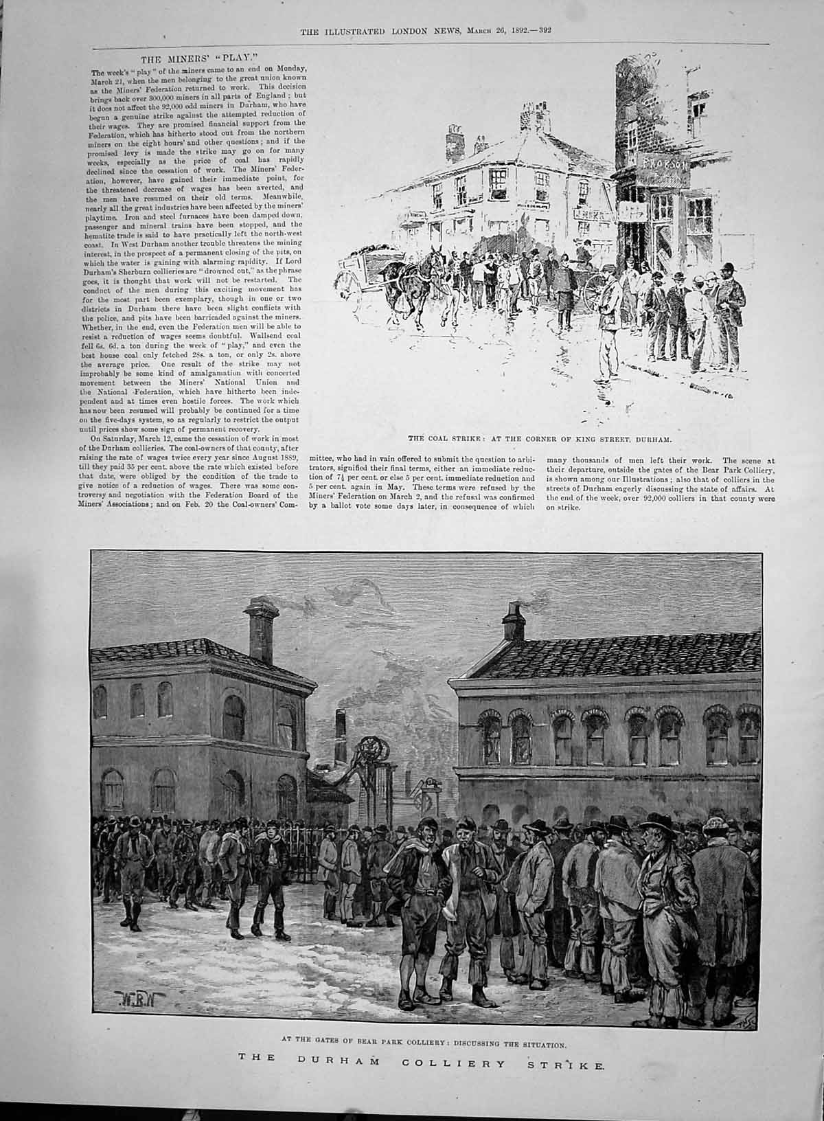 Old 1892 Durham Mining Colliery Strike Bear Park King Street Waggon B Victorian