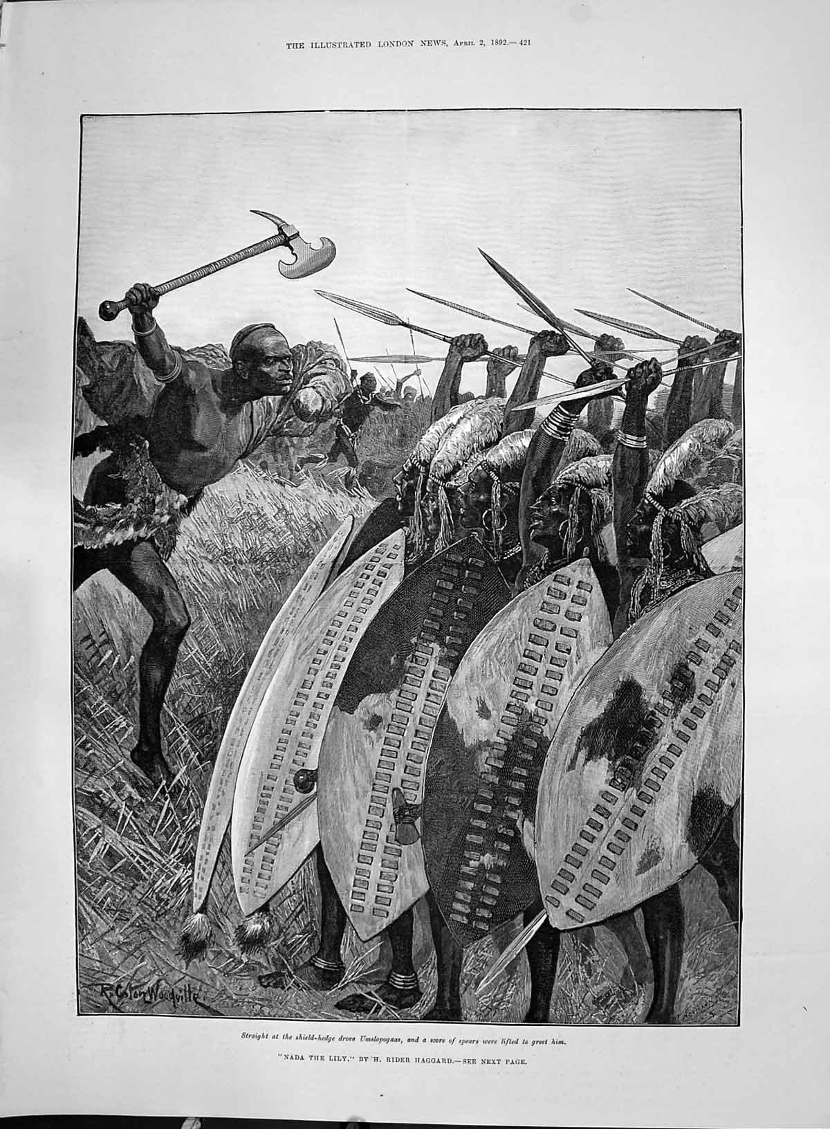 Old 1892 Nada Lily Native Warriors Shield-Hedge Umslopogaas Rider Hag Victorian