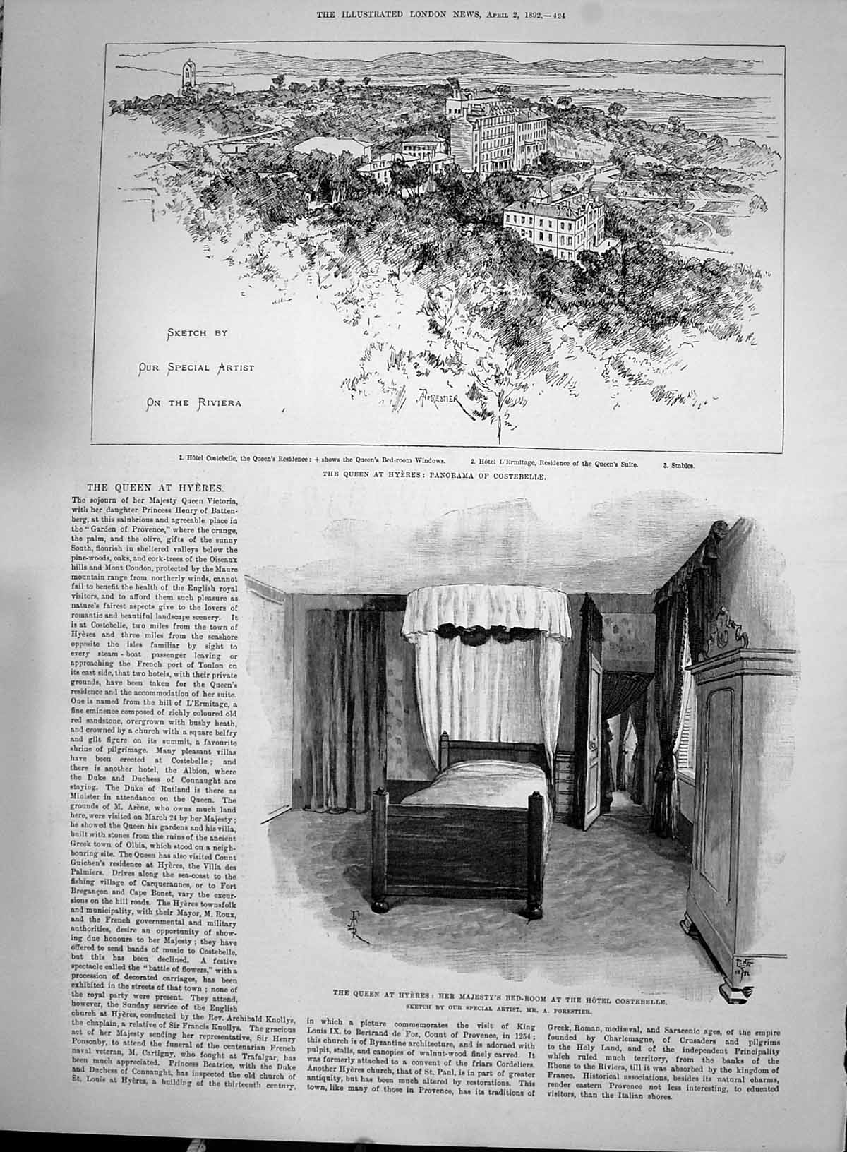 Old 1892 Queen Hyeres Costabelle Bed-Room Hotel L'Ermitage Professor Victorian