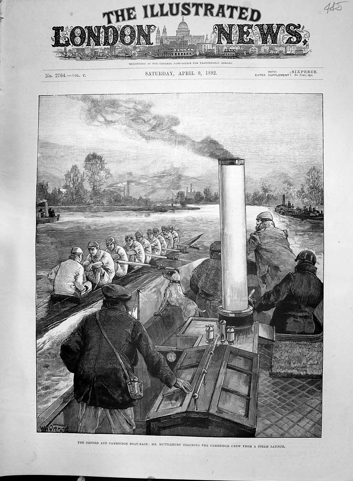 Old 1892 Oxord Cambridge Boat Race Mittlebury Coaching River Boat Ste Victorian