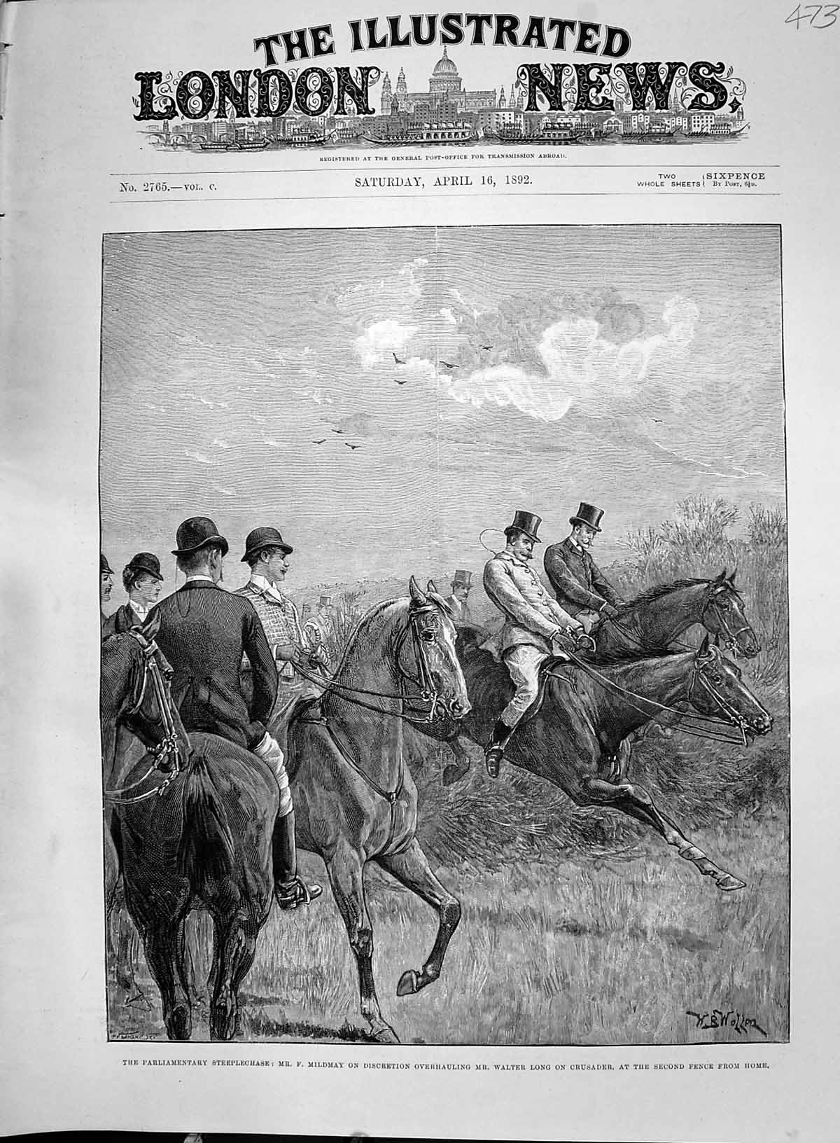 Old 1892 Parliamentary Steeplechase Mildmay Walter Long Crusader Hors Victorian
