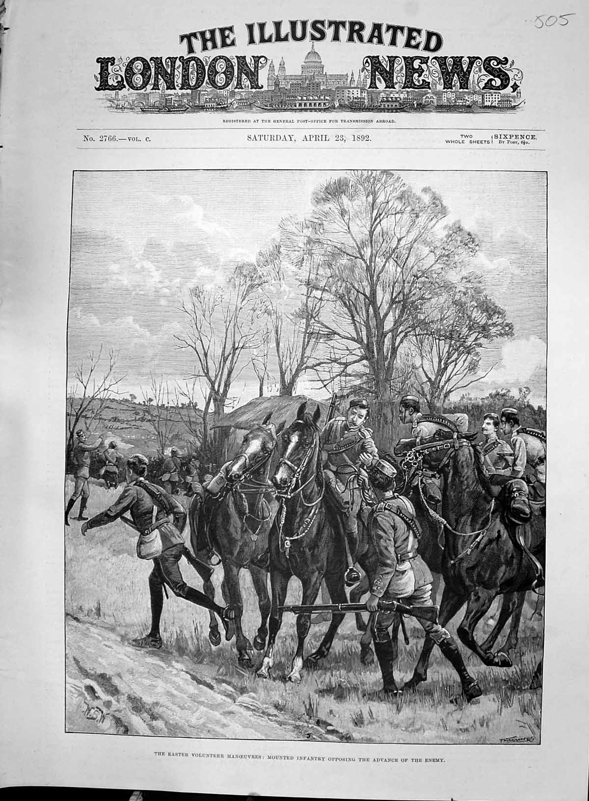 Old Print 1892 Easter Volunteer Manoeuvres Mounted Infantry Siers War Ho 19th