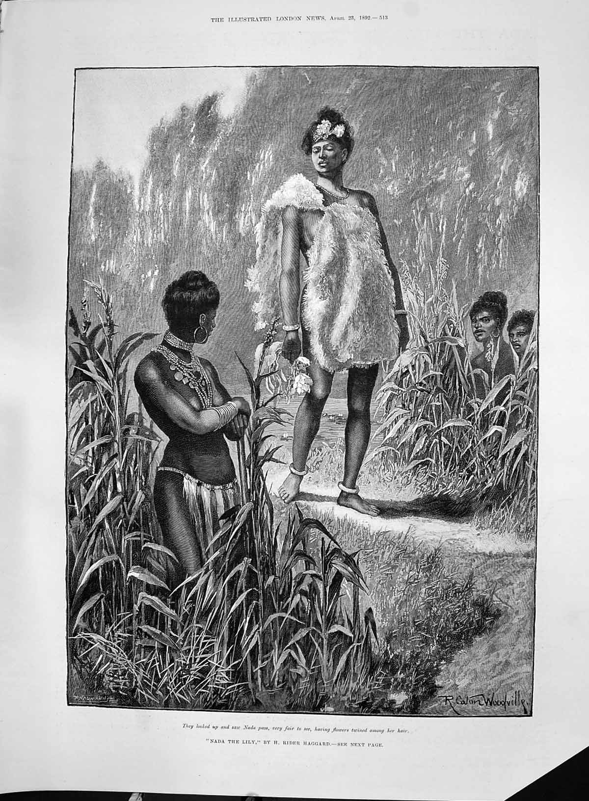 Old Antique Print 1892 Nada Lily Natives Beautiful Ladies Rider Haggard 19th