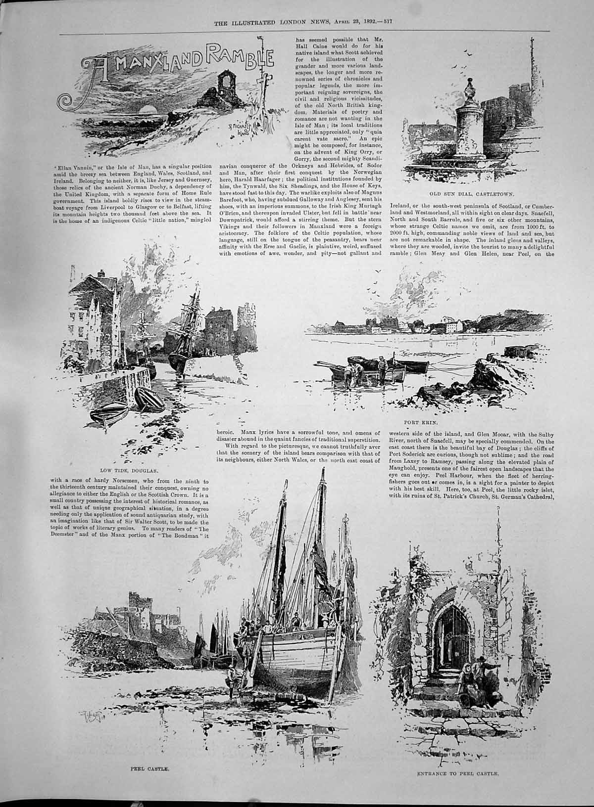 Old 1892 Manxland Ramble Peel Castle Sun Dial Castletown Douglas Port Victorian