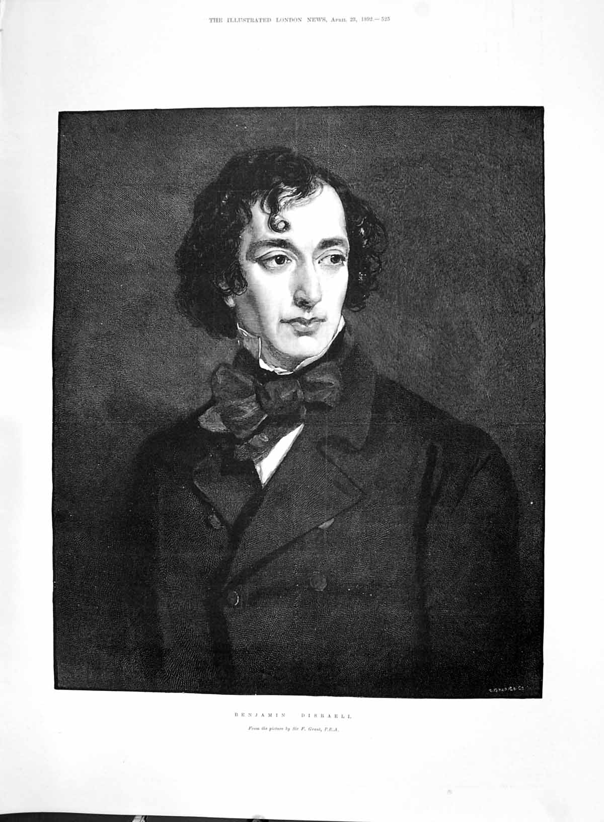 Original Old Antique Print 1892 Portrait Benjamin Disraeli Taylor Victorian