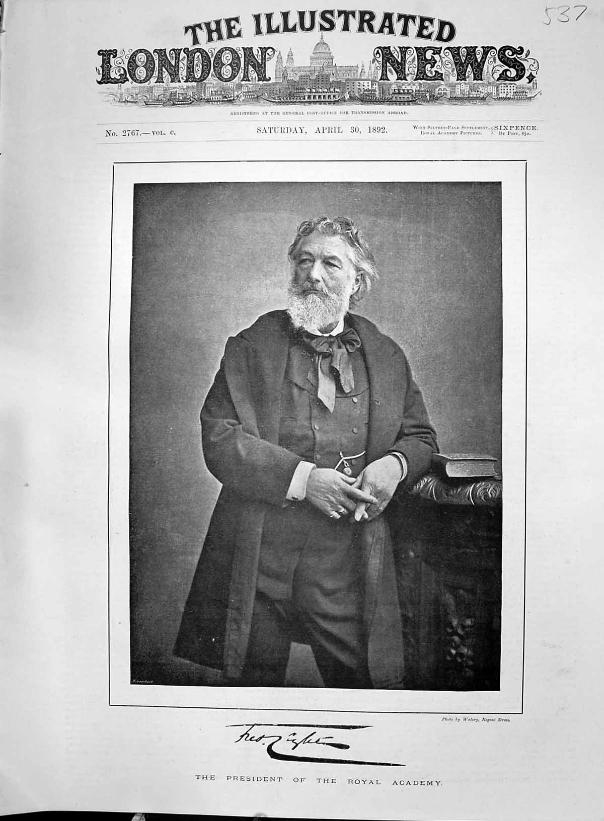 Original Old Antique Print 1892 Portrait President Royal Academy Man Victorian