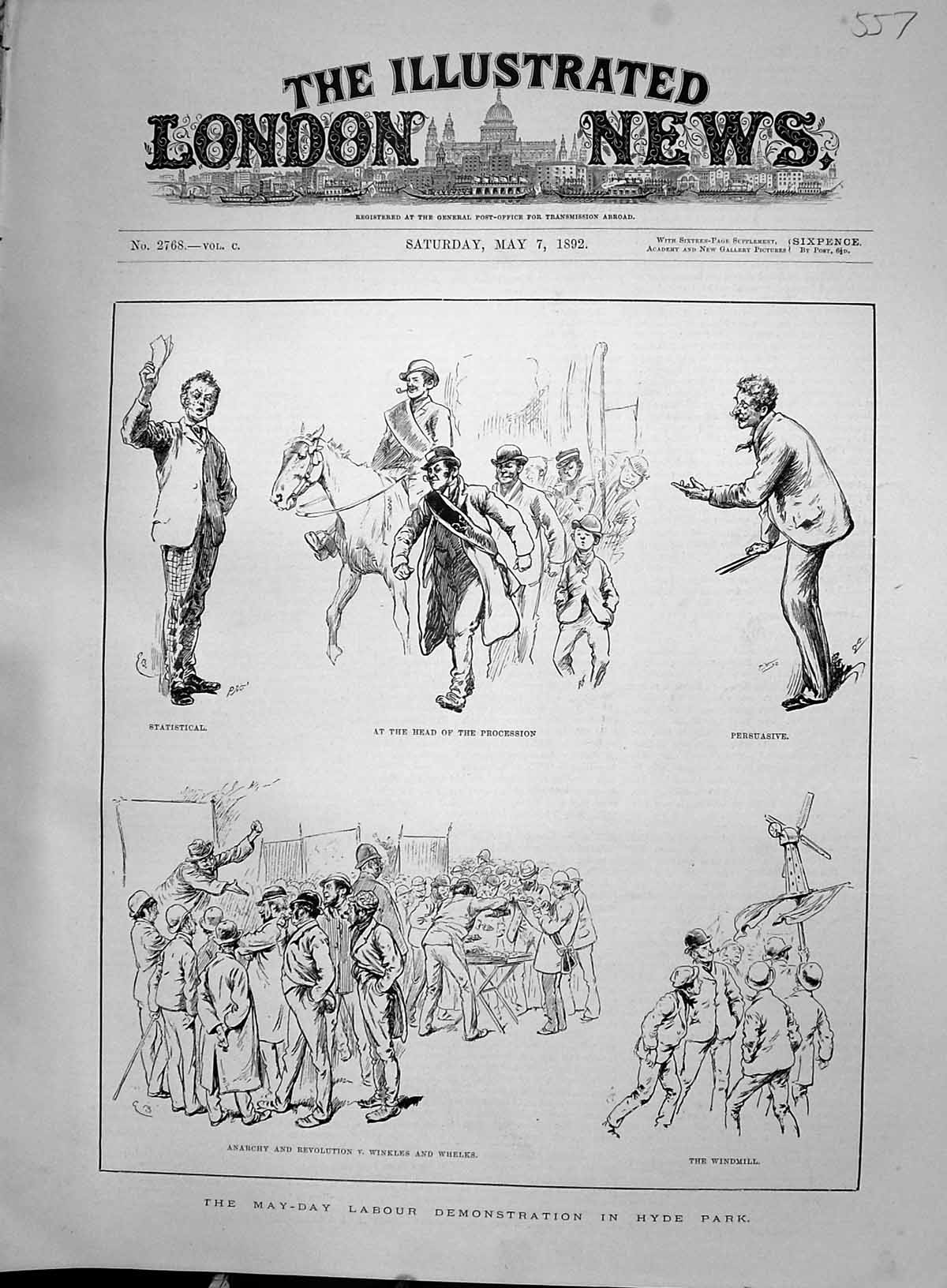 Old 1892 May-Day Labour Demonstration Hyde Park London Anarchy Winkle Victorian