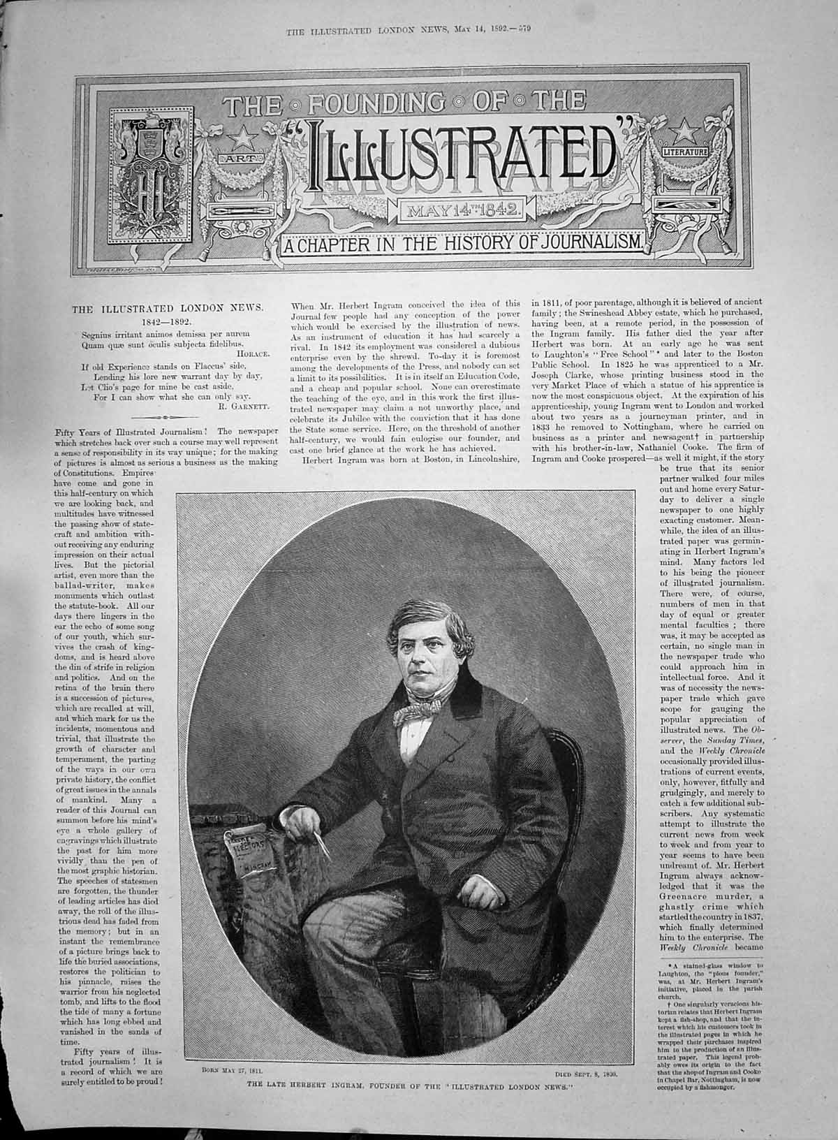 Old Antique Print 1892 Herbert Ingram Illustrated London News Smith Statue 19th