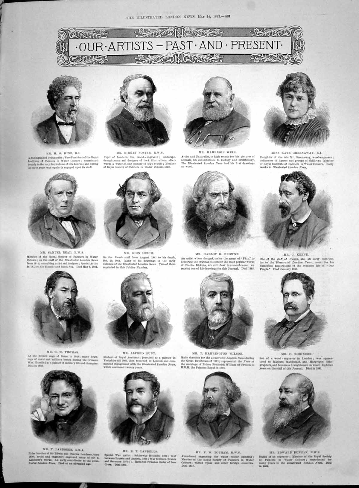 Old 1892 Artists Foster Leech Hunt Wilson Topham Thomas Hine Larsen P Victorian