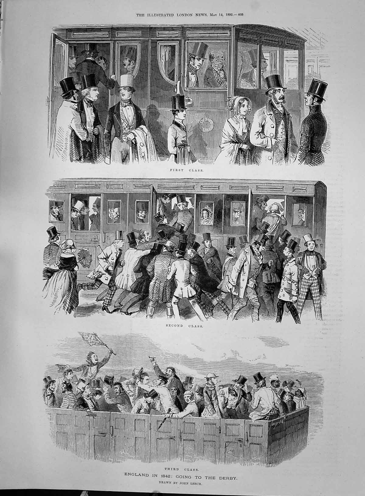 Antique Print 1892 England Passengers Derby Horse Racing Railway Train Firs 19th